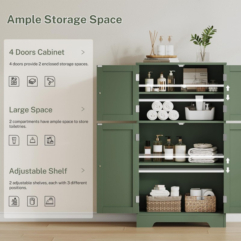 TEENFON Bathroom Floor Storage Cabinet, Freestanding Bathroom Cabinet with 4
