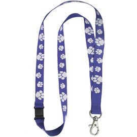 PinMarts Blue and White Paw Print School Mascot Sports Lanyard w/Safety Release