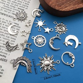 WOCRAFT 120pcs Antique Silver Sun Moon Star Charms for Jewelry Making Alloy Sun Moon Star Charms for DIY Crafts (SN001)