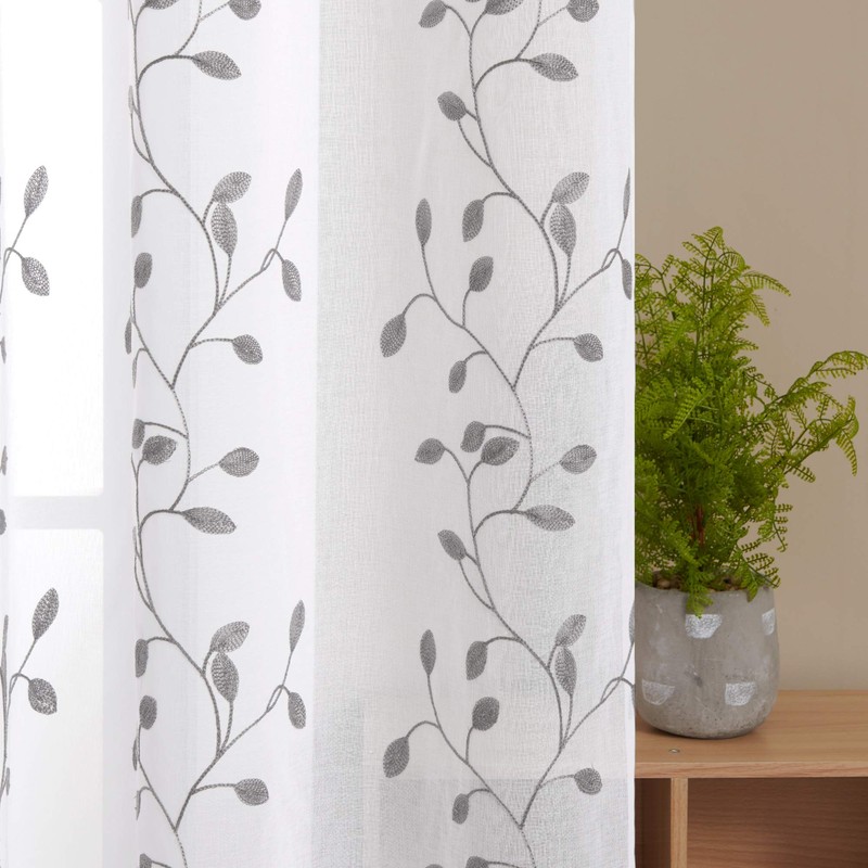 Deconovo Transparent Curtains, Set of 2 Embroidered Curtains, White, 175x140