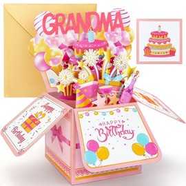 YianHien Grandma Birthday Card, 3D Pop Up Birthday Card for Grandma, Special Popup Birthday Greetng Cards for Nana Gran Granny from Granddaughter and Grandson, Birthday Gifts Card Party Decoration