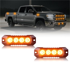 GZLDZN 4-Led Emergency Strobe Light, Amber Slim Waterproof Warning Hazard Grille Lights, Safety Security Flashing Sync Feature Beacon Lamp for Vehicle Cars Trucks Vans, 2PCS