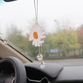 Generic Daisy Car Hanging Ornaments for Women Girls Cute Sunflower Car Rear View Mirror Hanging Charms Automotive Interior Aesthetic Decoration Accessories Gift (White)
