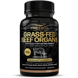 FREZZOR New Zealand 100% Live-Grass-Fed Beef Organs Complex, Supports Whole Body Wellness and Energy with Proprietary Blend of Liver, Heart, Kidney, Pancreas & Spleen, Non-GMO, 3000mg, 180 Capsules