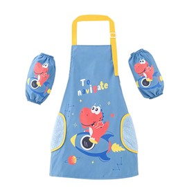 LuxoCare Adjustable Apron Sleeve Set - Blue Waterproof Apron Combo, For Painting, DIY, Cooking, Cleaning & Gardening, Cute Pattern & Pocket Towel for Boys & Girls(Blue)