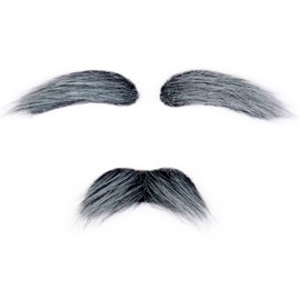 Koonfan Grey Old Man Mustache and Eyebrows Grandpa Costume Fake Beard