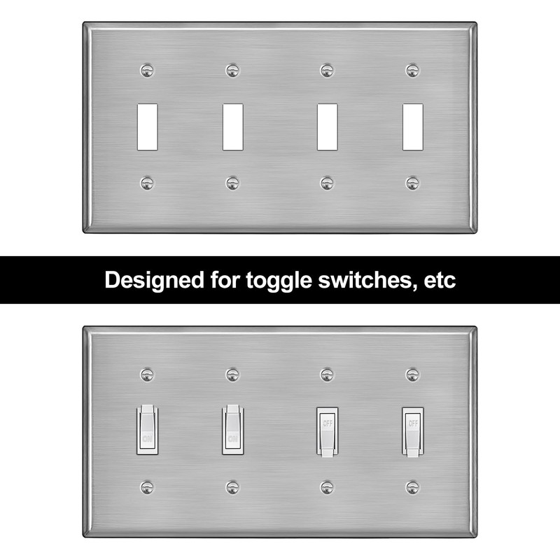 BESTTEN 4 Gang Toggle Switch Metal Wall Plate with Ｗhite