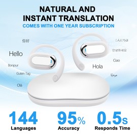 Harryfit Translation Earbuds Real Time,Ai Language Translation Headphones,Open-Ear Translating Ear Buds,144 Languages Online Translation, Translation Device for Travel Business Learning (White)