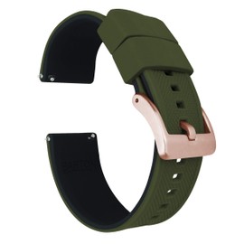 18mm Army Green/Black - BARTON Elite Silicone Watch Bands - Rose Gold Buckle Quick Release