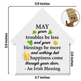 St. Patrick's Day Decor, Irish Blessing Decor, May Your Troubles Be Less and Your Blessings Be More House Shaped Wood Block Sign, Home Decor for Desk Table Shelf, St Patricks Day Decorations