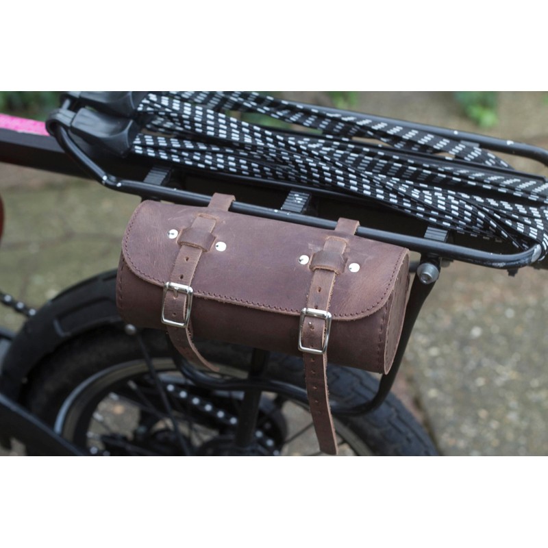 London Craftwork Vintage Brown Leather Roll Bag + Bike Repair