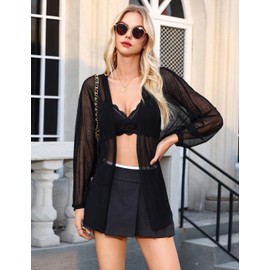 Totatuit Open Front Sheer Cardigans for Women Beach Swimsuit Cover Ups Loose Casual Lightweight Shrug Black Large