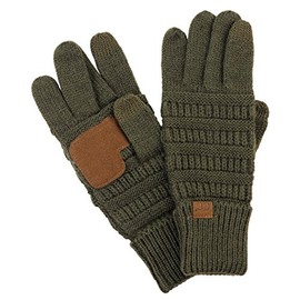 C.C Unisex Cable Knit Winter Warm Anti-Slip Touchscreen Texting Gloves, Dark Olive