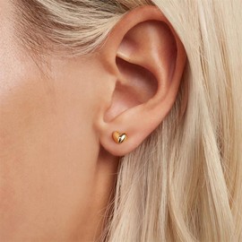 18g Gold Mini Heart Sterling Silver Hypoallergenic Pierced Earrings for Women Girls Minimalist Love Hearted Bead Stud Tiny Small Cartilage 3mm Ball Screw Back Tragus Cute Birthday Christmas Valentines Jewelry Gifts