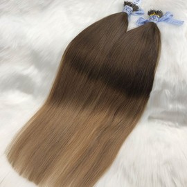 GOOFIT Nano Tip Hair Extensions Nano Beads Human Hair Remy Hair Nano Ring - 1g/s, 50s/pack - (18" T#2/12 Dark Brown to Light Brown)