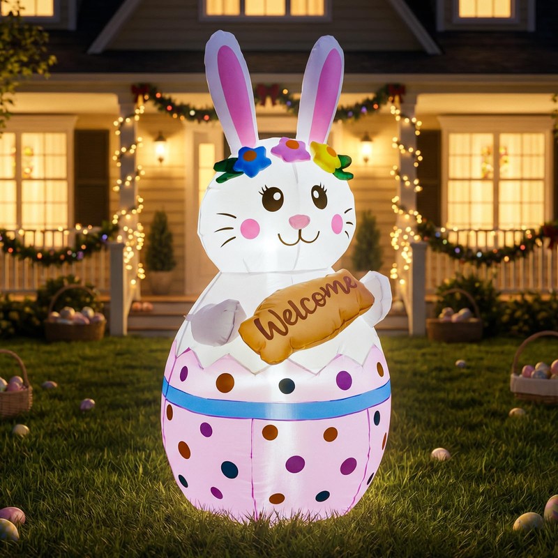 4FT Candy Bunny Easter Inflatables Outdoor Decorations Built-in LED Lights
