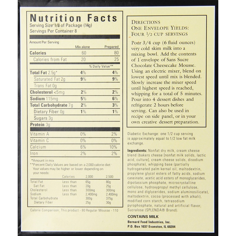SANS SUCRE Chocolate Cheesecake Mousse Mix - Sugar Free and