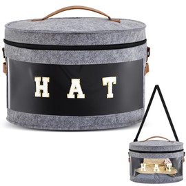 Dansydaisy Hat Box with Shoulder Strap & Multiple Handles, Foldable Travel Hat Organizer for Wide Brim Cowboy Caps, Stackable Storage Container for Closet & Travel Accessories (Grey, 16.5"d x 10.5"h)
