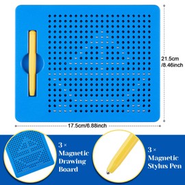 Yexiya 3 Pcs Magnetic Drawing Board for Kids, Toddler Travel Drawing Kit Magnet Sketch Thread Board with Stylus Pen and Beads Toy for Child Quiet Time Activities(Blue,7 x 8.5 Inches)