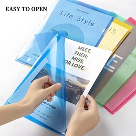OEEYYT 20pcs Plastic Folders A4 Clear Plastic Wallets A4 5 Colours A4 Plastic Sleeves for File Paper Cover Protection File Report Project, for Office School Work