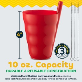 Kids Straw Cups for Kids - (Set of 18) 10oz Tumbler w/ Built-In Straws for Everyday Use, Stackable BPA-Free Plastic Sip-A-Cup Drink Tumblers for Water, Juice, Milk, Dishwasher Safe, Neon Colors