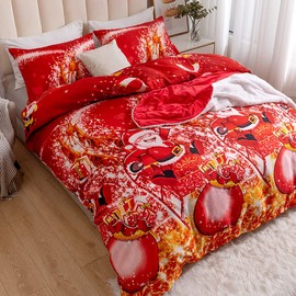 AAHO IT'S ALL ABOUT HOME Christmas Duvet Cover Set, Father Christmas, Royal Santa Claus, Merry Santa, Xmas Quilt Bedding Set, Comforter Encasement, Matching Pillowcases (Single, Royal Santa)