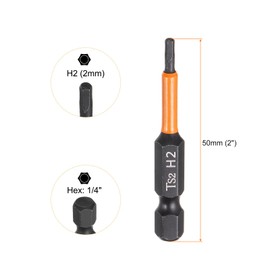 HARFINGTON 4pcs H2 Hex Head Drill Bit Wrench 2mm Metric Flat Tip 1/4" Hex Shank 50mm (2") Long Magnetic Black Phosphate Hexagonal Screw Driver Socket Industrial Screwdriver Power Bits