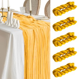 Table Runner Cheesecloth 10 FT Boho Rustic Table Runner Gauze Table Runner for Wedding Spring Decor Cheese Cloth Table Runner for Baby Shower Birthday Home Decor (Ginger, 5 Pack)