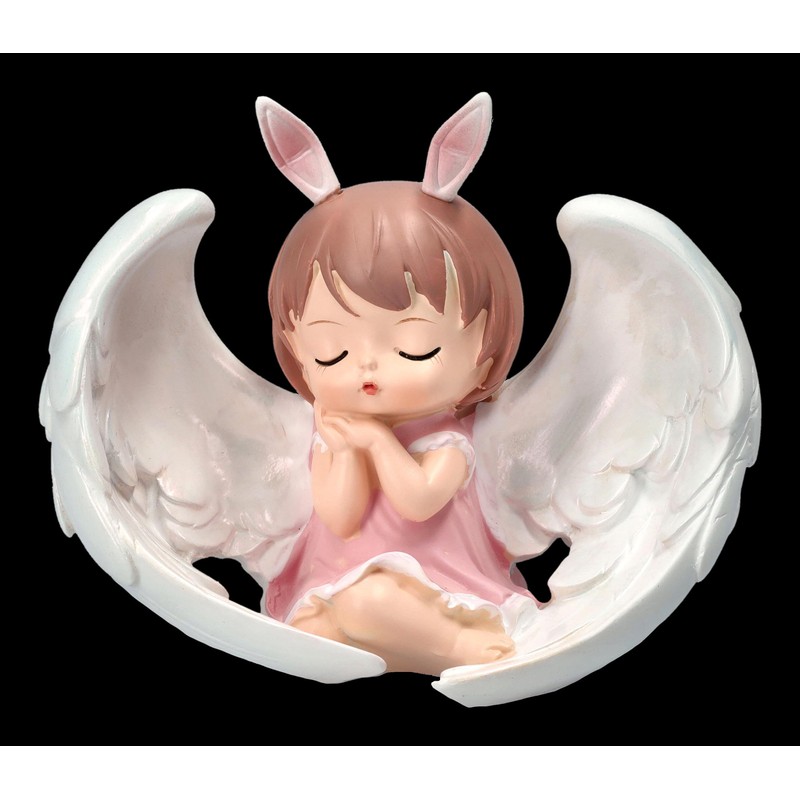 Pink Angel Figurine with Wings and Rabbit Ears, 10 cm