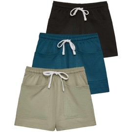 Real Essentials 3 Pack: Women's French Terry Square Pocket Shorts Lounge, Casual Shorts with Pockets (Available in Plus)- Set 4, M
