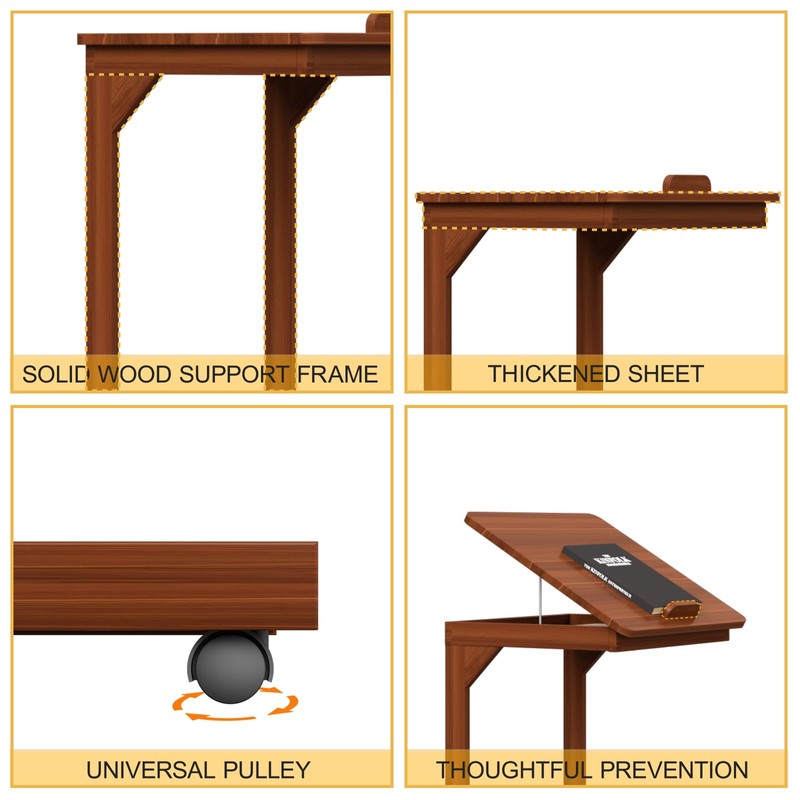 C-Shaped Couch Table, Side Tables with 360° Rotating Wheels, 45°