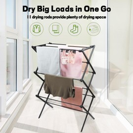 YUBELLES 3 Tiers Extendable Clothes Drying Rack, Vertical Laundry Rack Portable and Collapsible for Storage Indoor Outdoor，Black-01