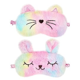lifactlab. Cute Animal Character Eye Mask for Kids Sleeping Set of 2 (Cats & Rabbits)