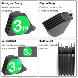 3 Inch Hair Clipper Combs Guides, Hair Clipper Guards 1 & 1/4" 1 & 1/2" 2", Mega NO.16 NO.12 NO.10 fits for most Wahl Clippers (Deep Gray, 8pcs Mega Set)