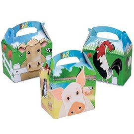 30 Animal Themed Food Boxes Picnic Carry Meal Box Kids Birthday Party Bag Plate (Farm)