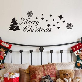 MoharWall Christmas Tree Stickers Decor Winter Snow Large Wall Decals Merry Christmas Window Cling Quotes Star Vinyl Art Decoration