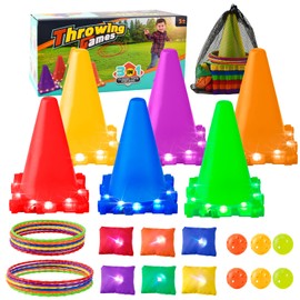 DAOUZL 3-in-1 Party Throwing Game, Ring Toss Game Set, Garden Games with Ball, Ring, Bean Bag Toss Game Set, Outdoor Games for Children, Garden Games for Children from 6, Light Up Throwing Games
