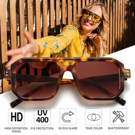 LOJUDI Retro Sunglasses Women Men 70s Aviator Glasses Square Vintage Glasses Large Glasses Sunglasses Men Woman for UV400 Protection, Leopard/Brown