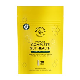 Beekeeper's Naturals Complete Gut Health, 3-in-1 Prebiotic, Postbiotic, Probiotics for Women & Men, Propolis Powered, Gluten-Free Vegan Capsules, 28ct