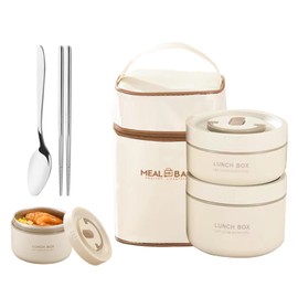 IGTOPS Tragbares isoliertes Lunch-Behälter，Hochwertiger Edelstahl-Mikrowellen-Thermo-Lunchbox mit Besteck - Perfekt für Unterwegs，für Kinder und Erwachsene (1 x 600ml，1 x 400ml)