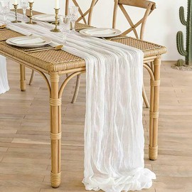 2PCS 90CM×300CM Blanco Camino de Mesa，Pie de Mesa，Camino de Mesa Elegantes ，Bodas, Decoración de Restaurantes (Blanco)