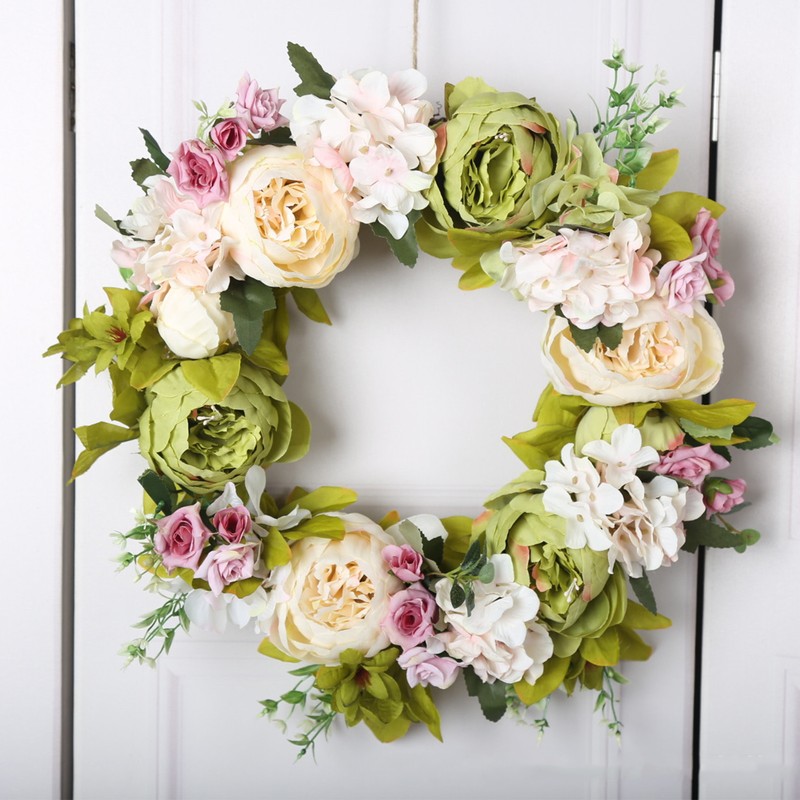 Artificial Peony Wreath Rattan Silk Cloth Simulation Decorative Front Door