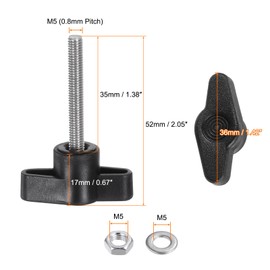 sourcing map 8pcs Tee Wing Knobs M5 x 35mm Metric 304 Stainless Steel Threaded Stud 36mm Z/T Head Plastic Handles Thumb Screws Hand Clamping Knob Grip Thumbscrew with Nuts Washers, Black