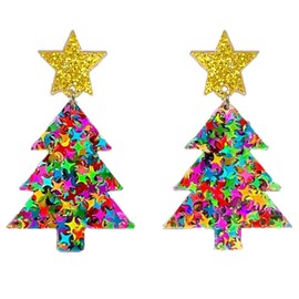 Charm Buddy Sparkly Glitter Sequin Christmas Tree Stud Dangle Earrings Womens Girls Christmas Jewellery Christmas Party Secret Santa Present (1. Multicolour Sequin)