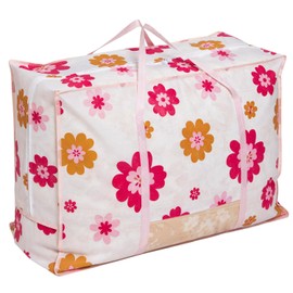 Astro 618-97 Duvet Storage Case, Single and Double Size, White, Floral Pattern, 1 Piece, Breathable Non-woven Fabric, Storage Bag, Futon Storage Bag, Flower Print, Retro, Foldable, Handle, Transparent Window Included