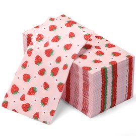 Janlaugh 100 Pcs Strawberry Paper Napkins Set Disposable Summer Fruit Paper Napkins Pink for Berry Sweet Strawberry Decoration Catering Event Birthday Summer Party Supplies