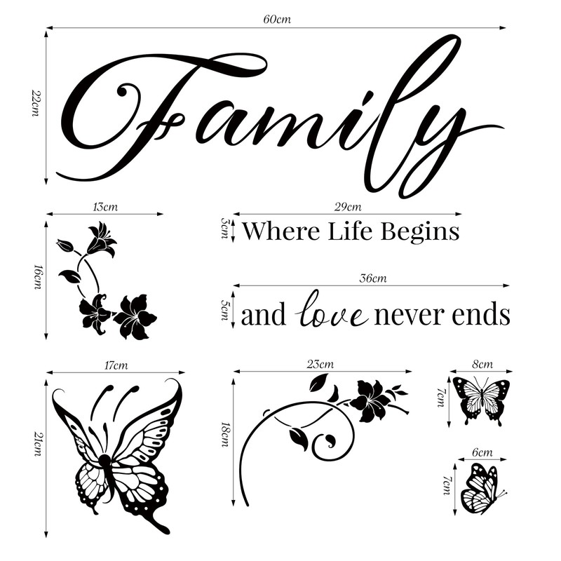 SHUCHING Family Quote Wall Stickers Peel and Stick, Removable Butterfly