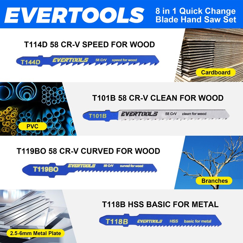 EVERTOOLS 8-in-1 Multi-Blade Hand Saw, Small Hacksaw, Long Handsaws, Jab