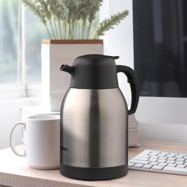 Relaxdays Stainless Steel Insulated Jug Tea Thermal Coffee Pot 2 Litres Thermal Carafe with Handle Silver