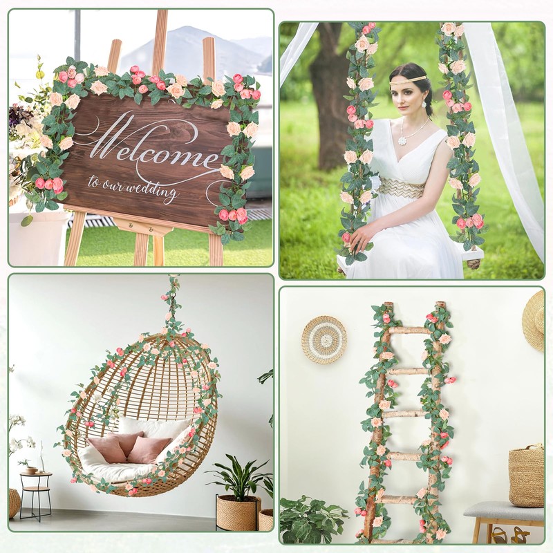 Weldomcor 2Pcs 6.7FT Artificial Flowers Garland Fake Rose Flower Vine